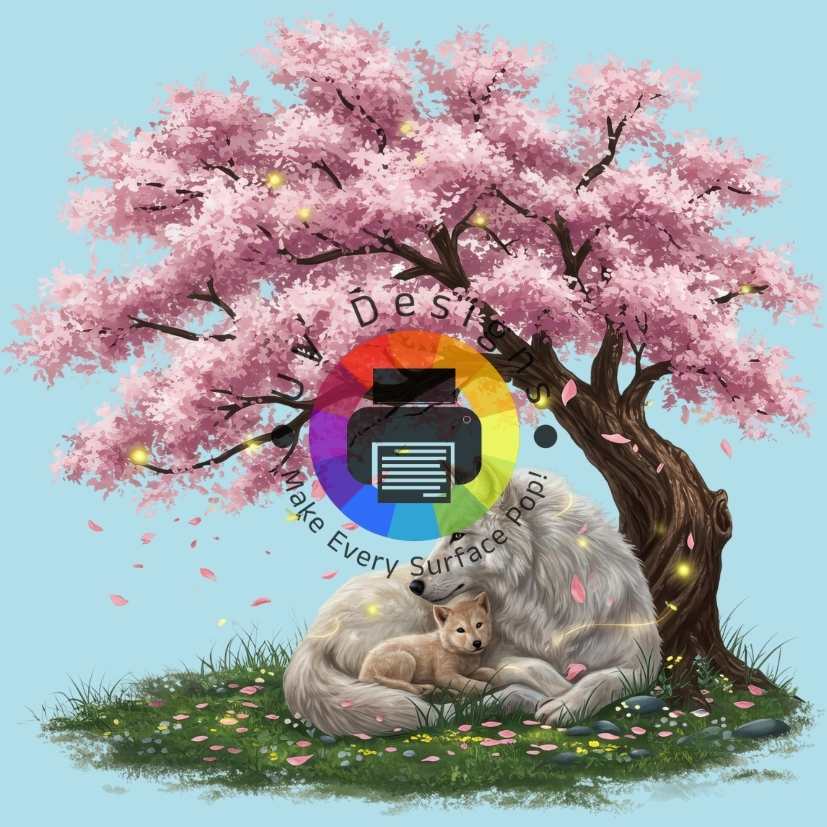 Wolves under cherry blossom tree no. 3