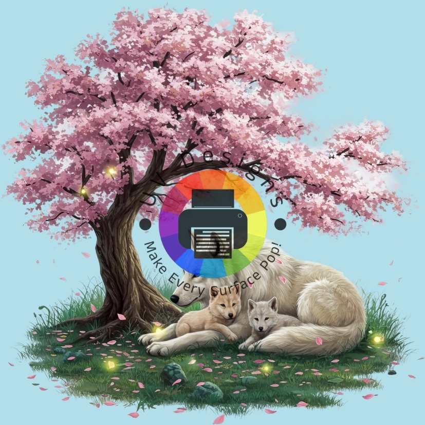 Wolves under cherry blossom tree no. 4
