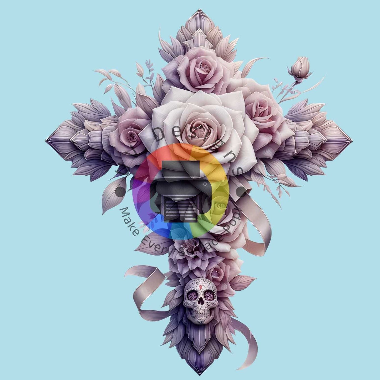 12 cm Kruis - rozen - skull