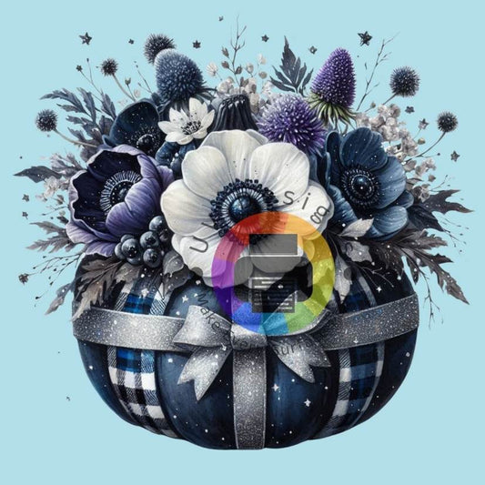 Blauwe pompoen met bloemen nr 1