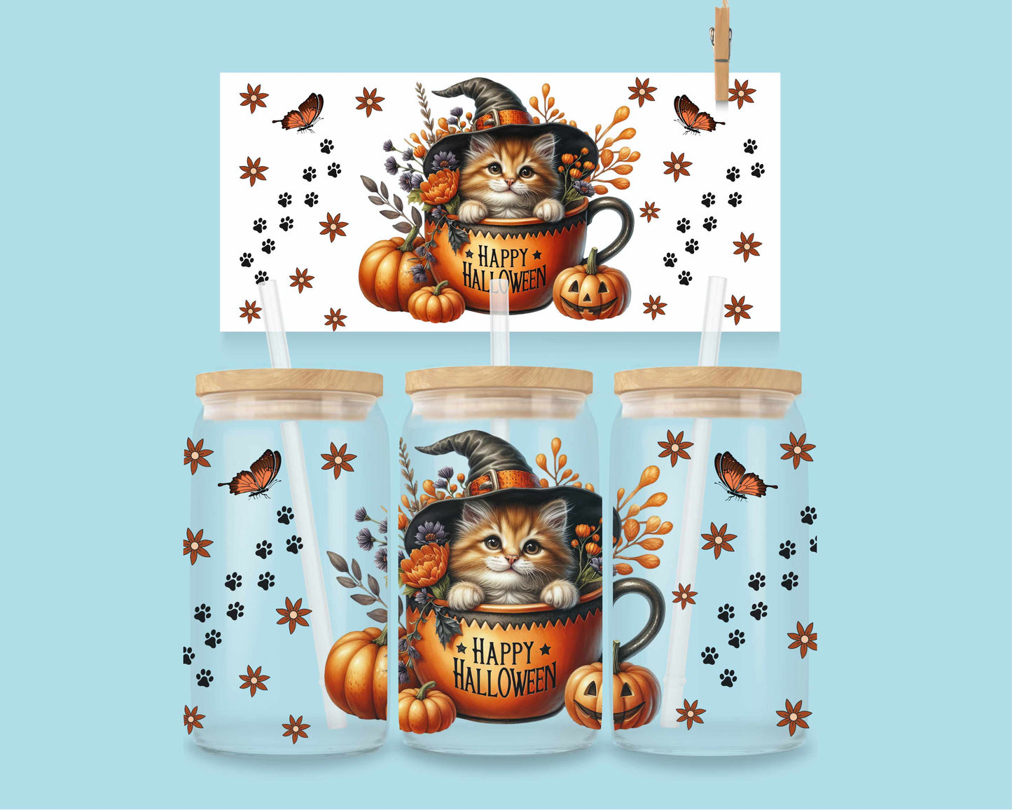 16oz Halloween Kitten in Pumpkin #2 