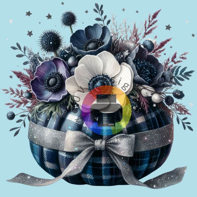 Blauwe pompoen met bloemen nr 2