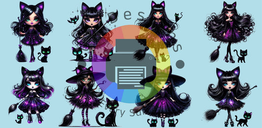 16oz Zwart - paars heksje met zwarte cat