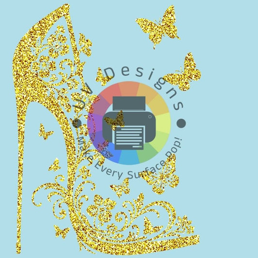 Gele "goud" stiletto - vlinders