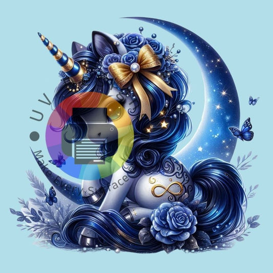 Blauwe unicorn - maan en rozen nr 3