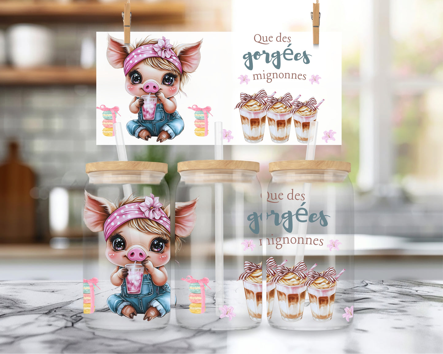 16oz Cute sips only - piggy ENG &amp; FR