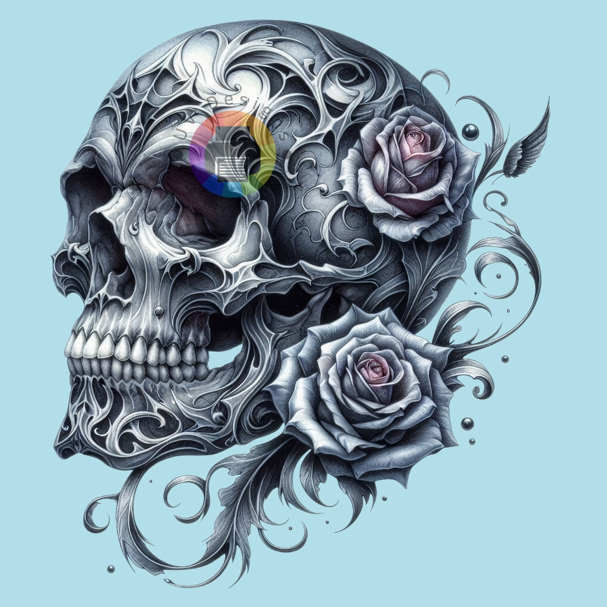 7 cm Skull with roses no. 2