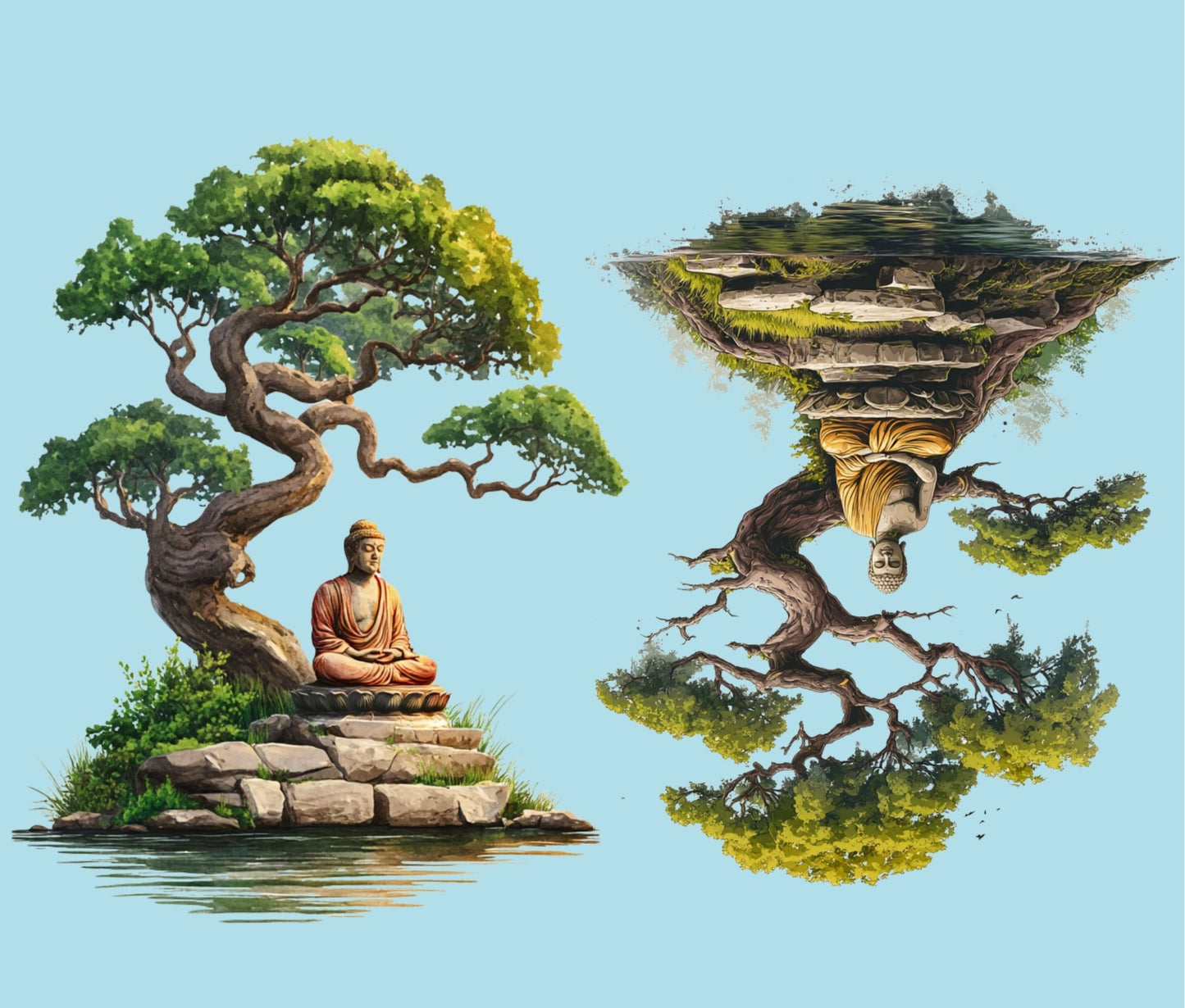 20oz 2 Buddha's onder een boom