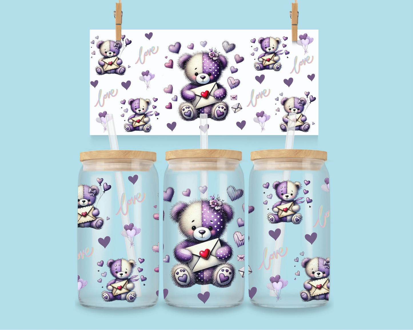 16oz Love teddy - Paars beige