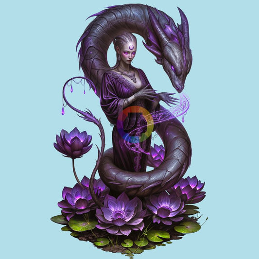 Dragon violet de 7 cm avec femme
