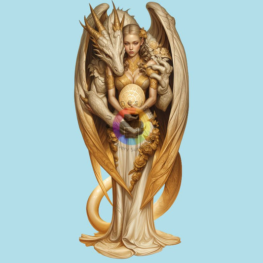Dragon beige de 7 cm avec femme