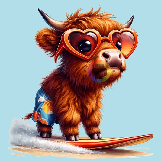 Cow on surfboard