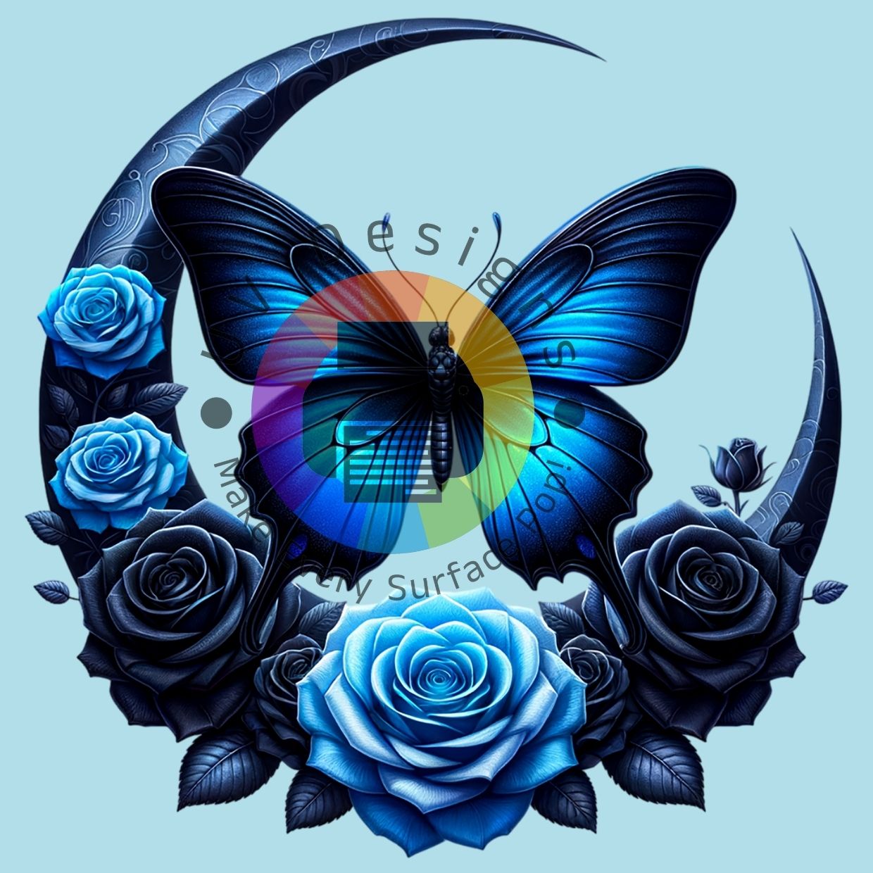 Blauwe maan met vlinder en rozen nr 1
