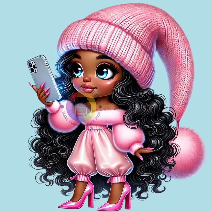12cm Chibi Afro Girl with Cell Phone #2