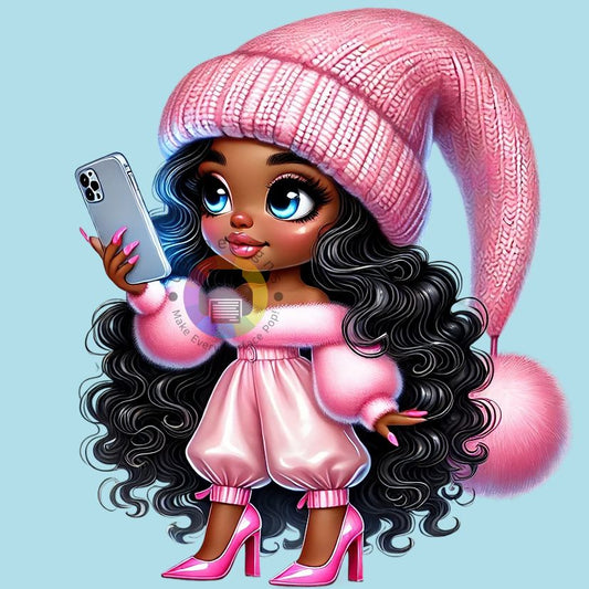 12cm Chibi Afro Girl with Cell Phone #2