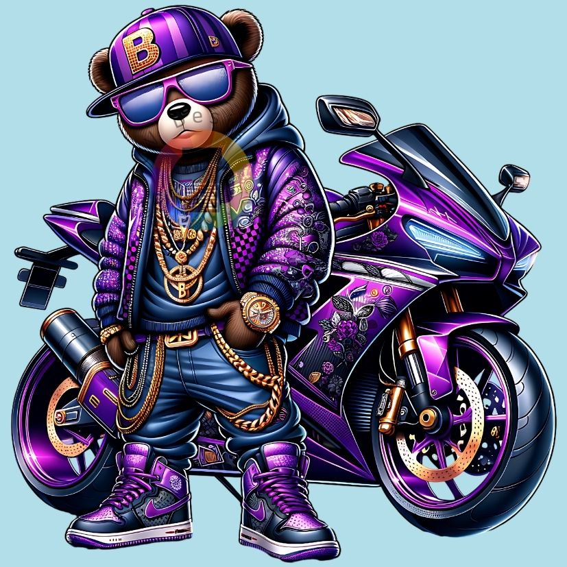 12 cm Teddy met moto - paars