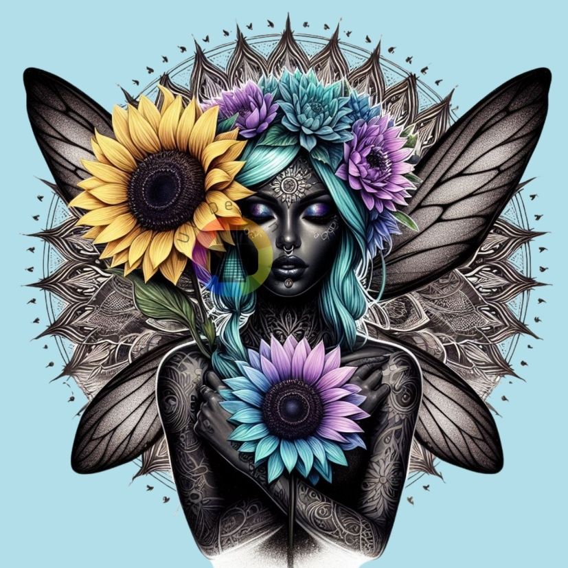 12 cm Dark fairy with pastel sunflower no. 1
