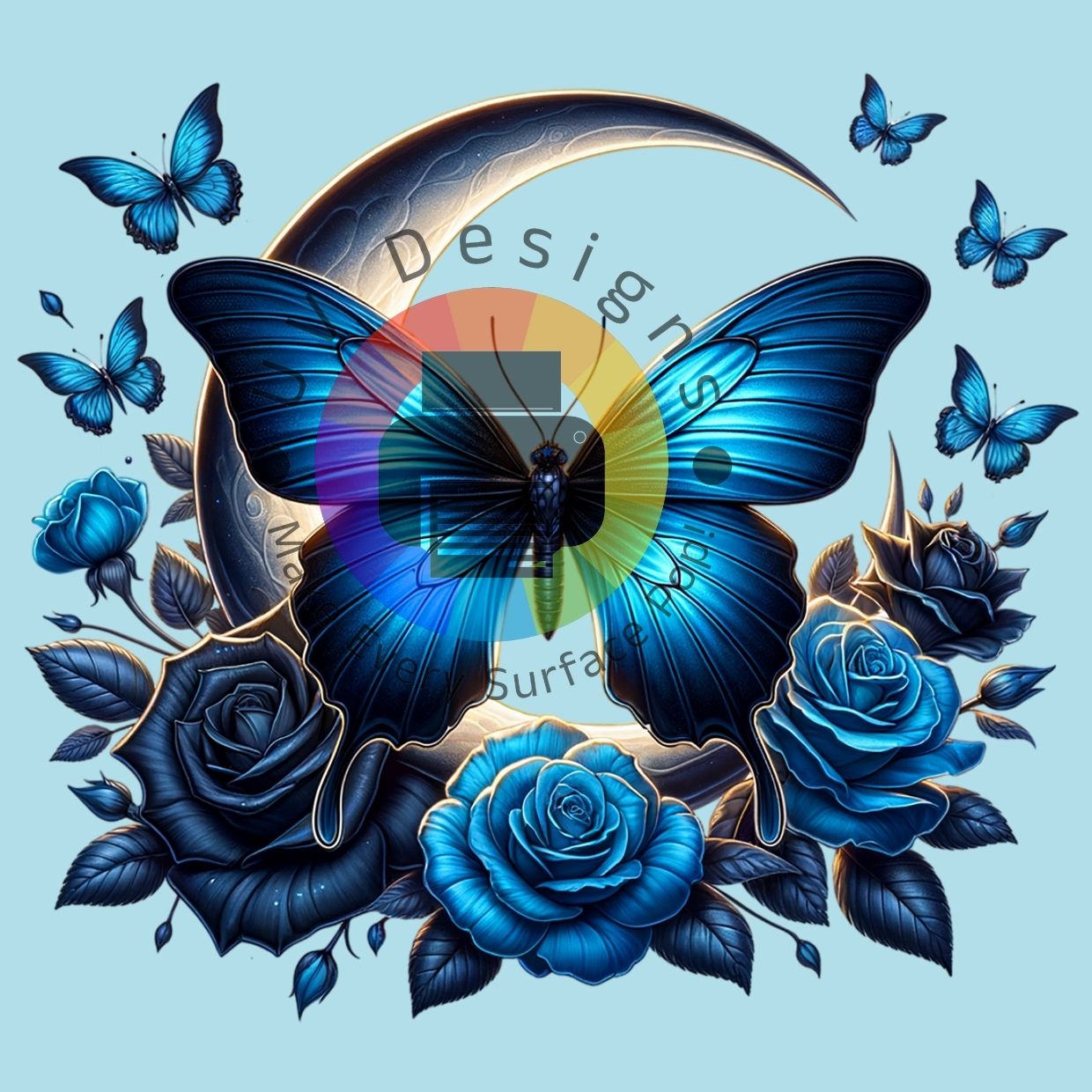 Blauwe maan met vlinder en rozen nr 4