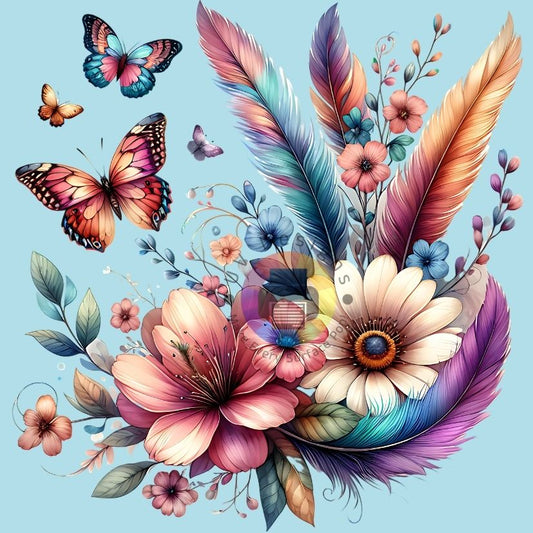 12 cm Fleurs, plumes et papillons
