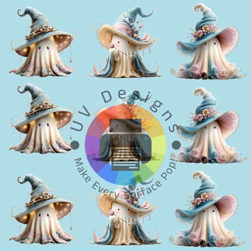 4 cm Spookjes met hoed en bloemen