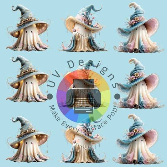 4 cm Spookjes met hoed en bloemen