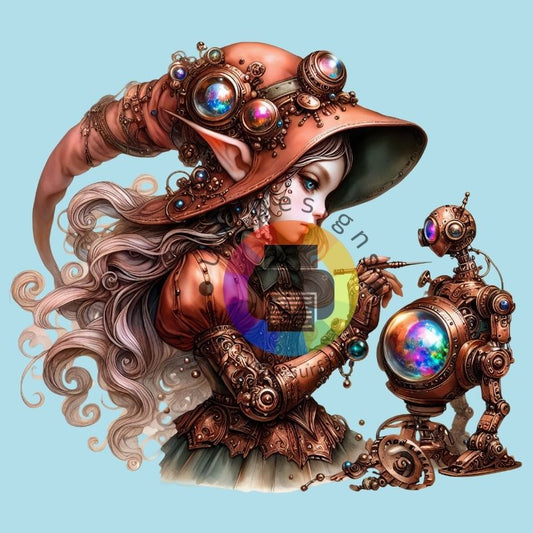 12 cm Steampunk elf met robot nr 1