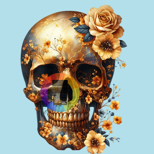 Goud skull met bloemen