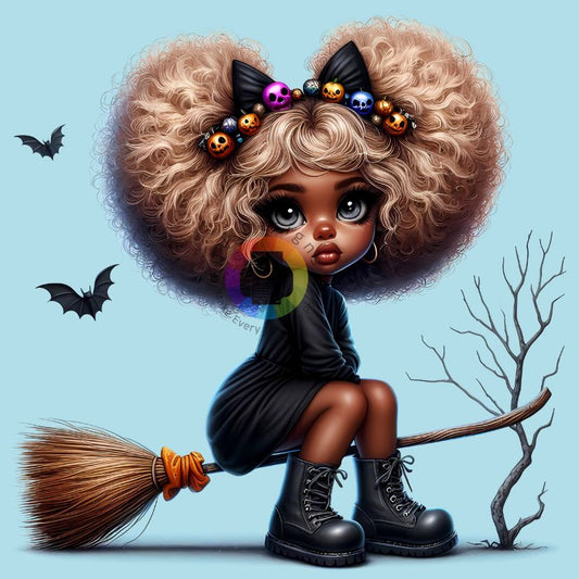 12 cm Afro halloween meisje op bezem