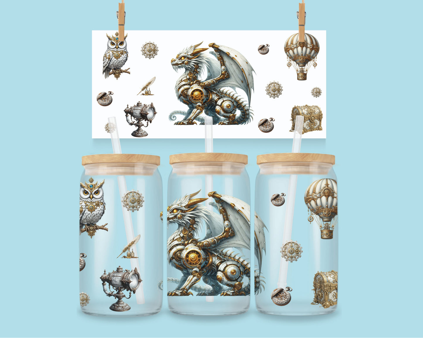 16oz Witte draken steampunk wrap