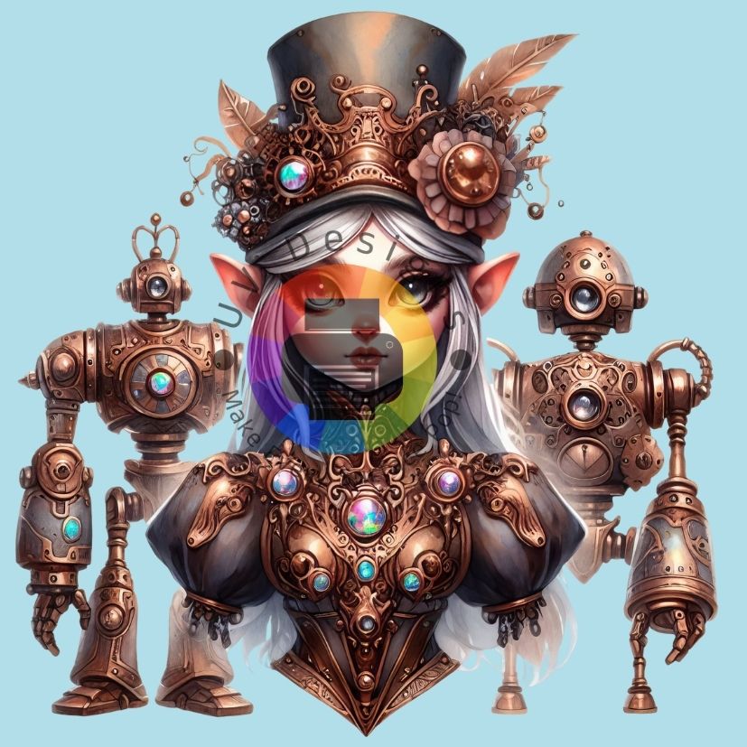 12 cm Steampunk elf met 2 robotten