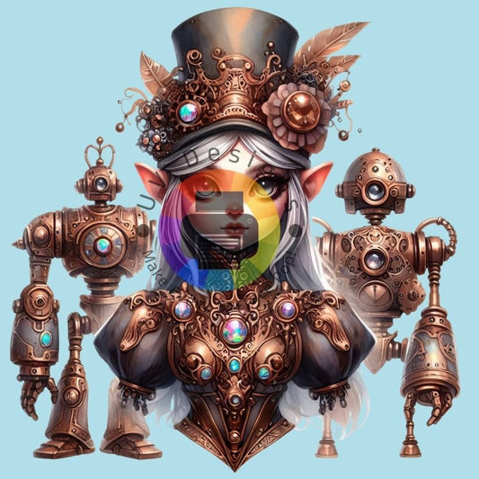 12 cm Steampunk elf met 2 robotten