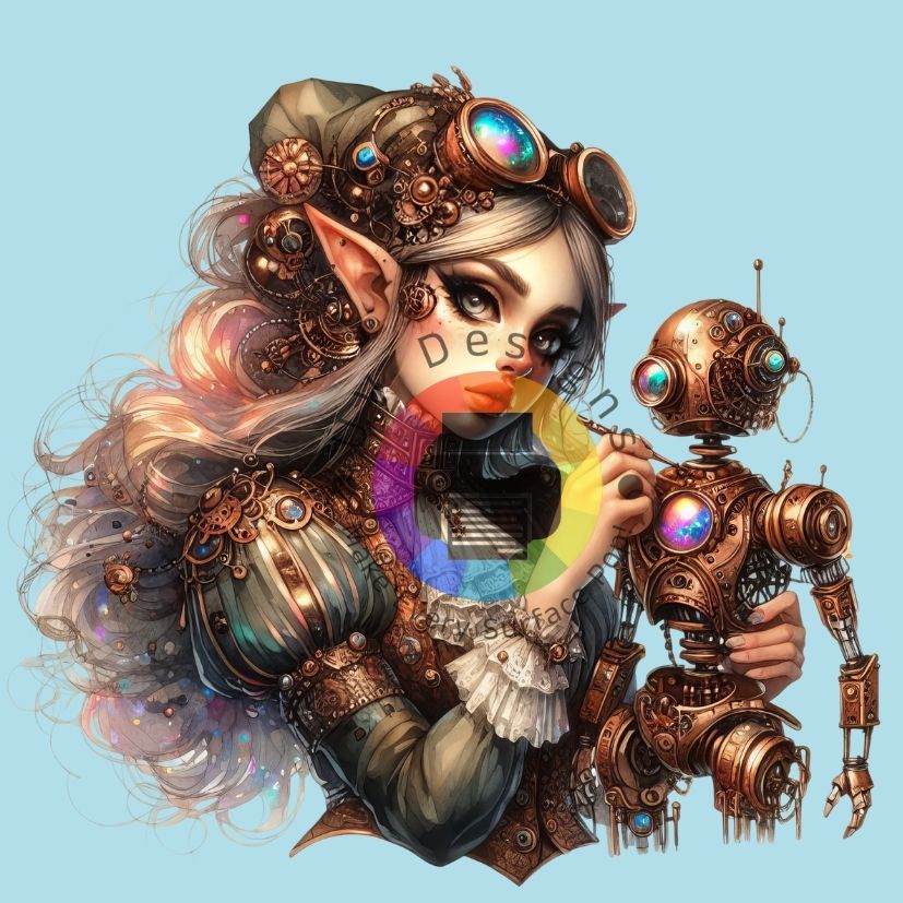 12 cm Steampunk elf met robot nr 2