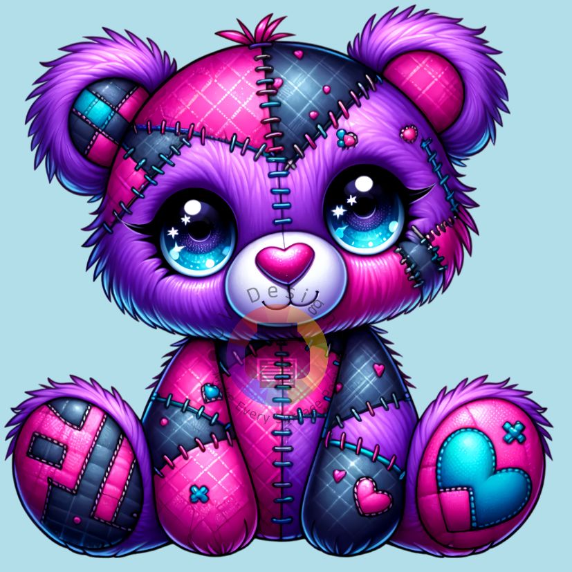 12 cm  Paars, roze gothic teddybeer