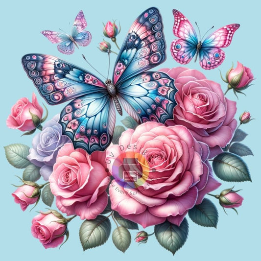 Papillons avec roses 12 cm