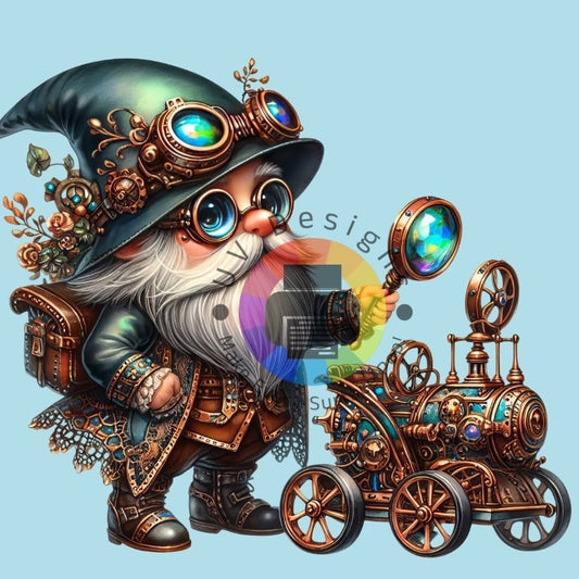 12 cm Steampunk gnome met auto