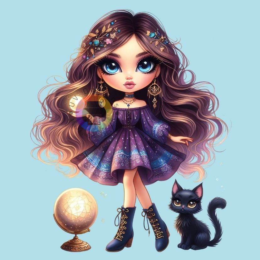 12 cm Waarzegster met kat nr 3