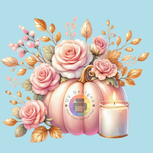 12 cm Roze pompoen met rozen en kaars