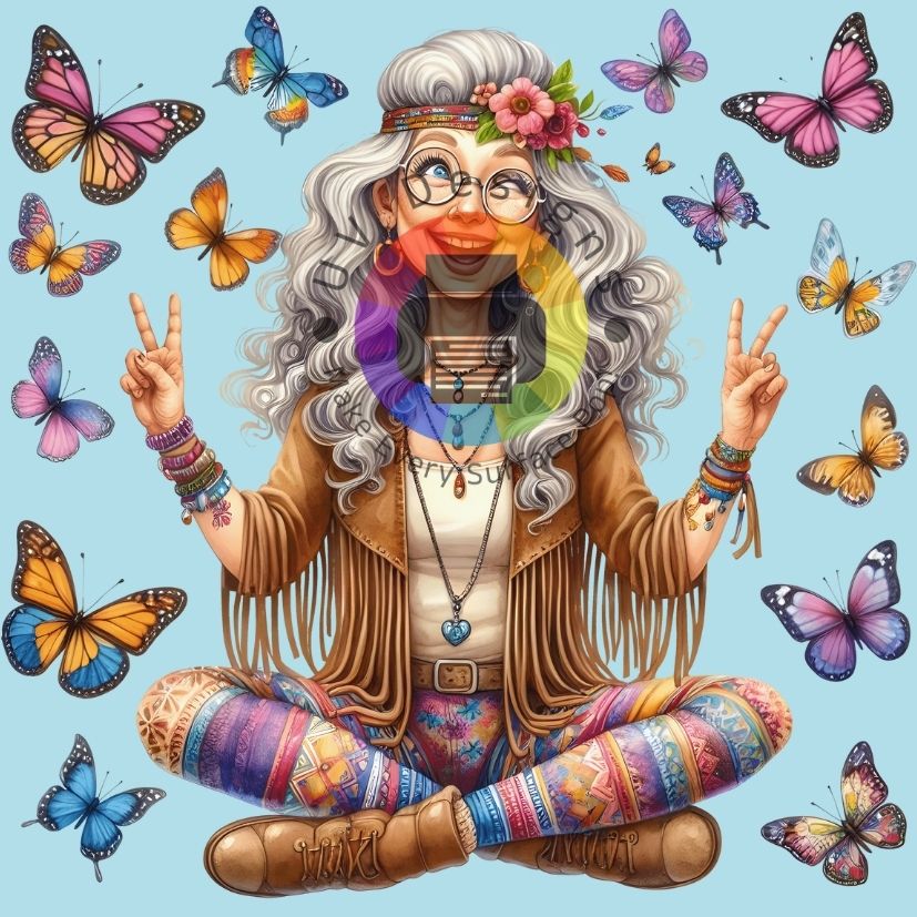 Hippie Oma met vlinders