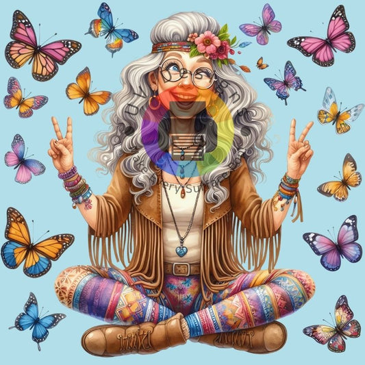 Hippie Oma met vlinders