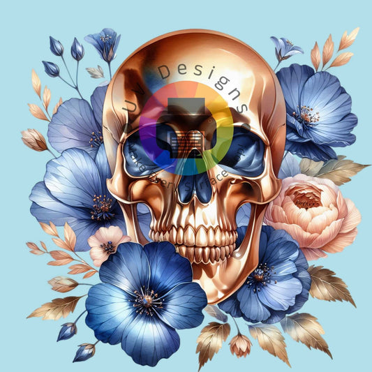 Goud skull met blauwe bloemen nr 5