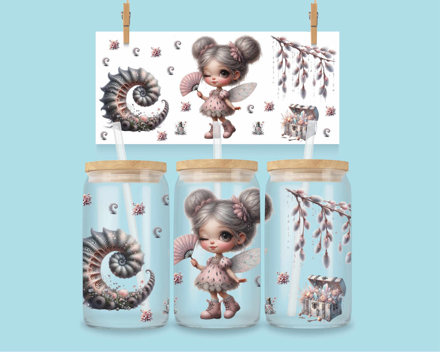 16oz Pink - fairy theme no. 1