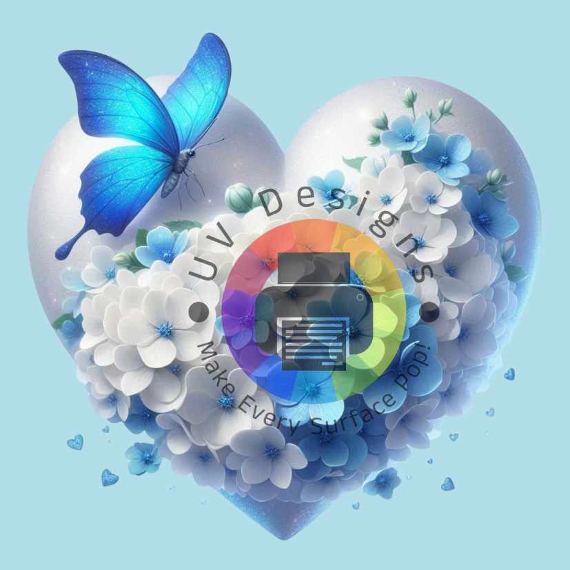 Heart with white and blue flowers with butterfly no. 4