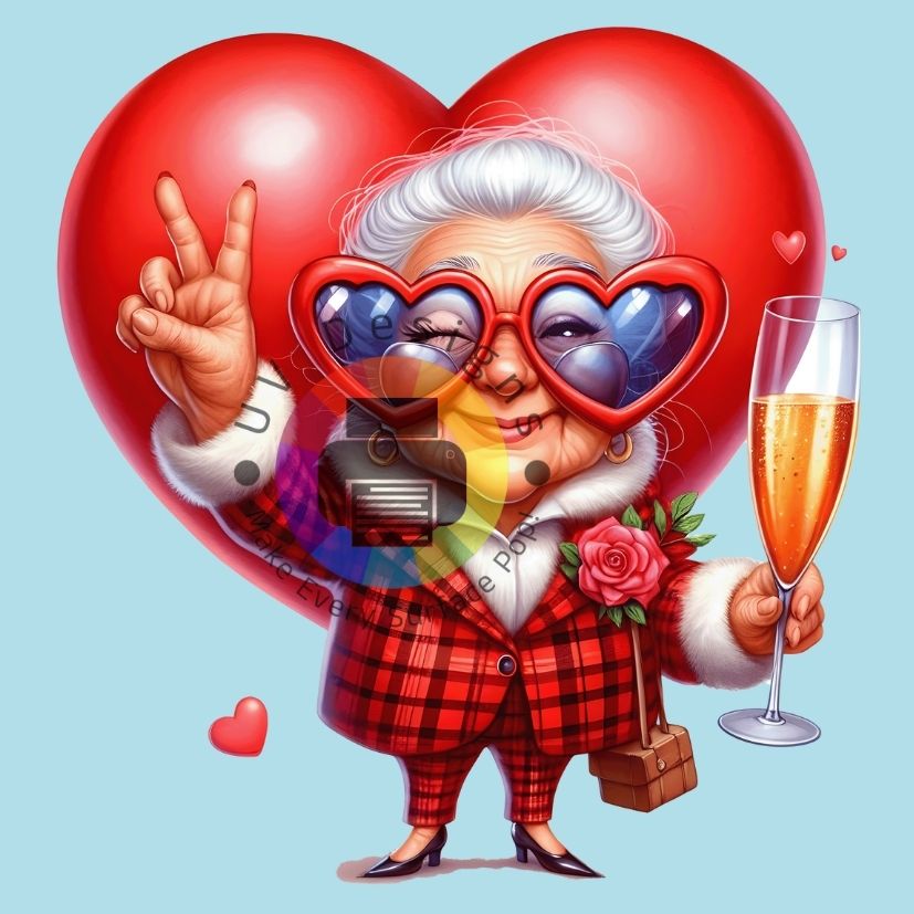 Oma met champagne - peace