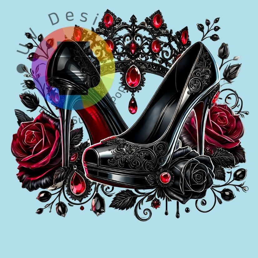 zwart - rode stiletto's met rozen en kroon nr 2