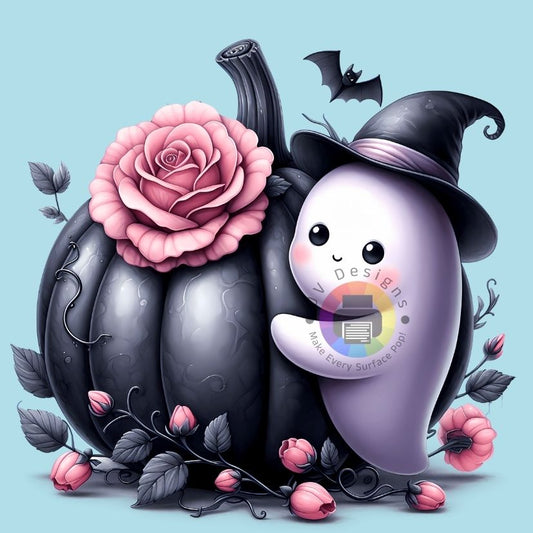Black pumpkin with ghost