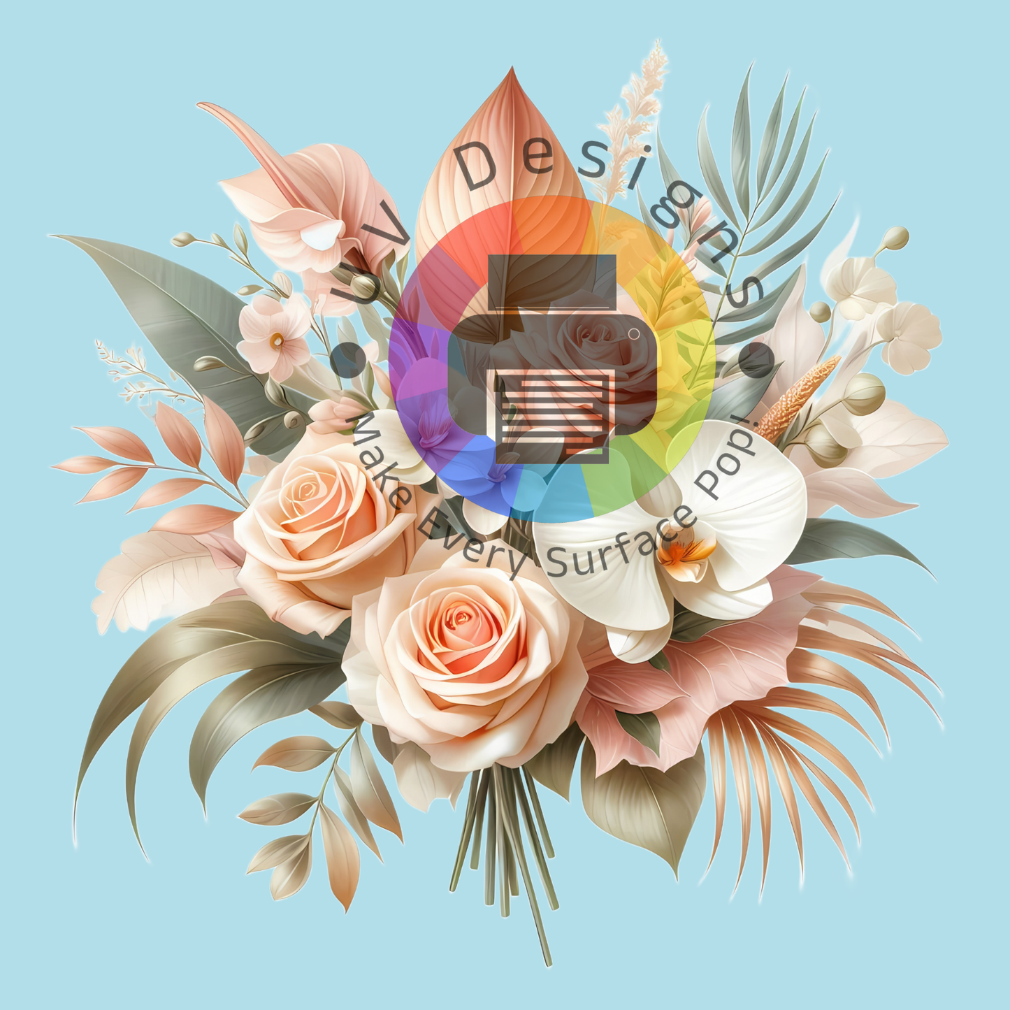 Perzikkleur - wit bloemen set