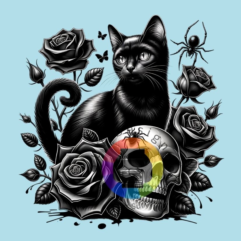 Zwarte kat - skull - spin