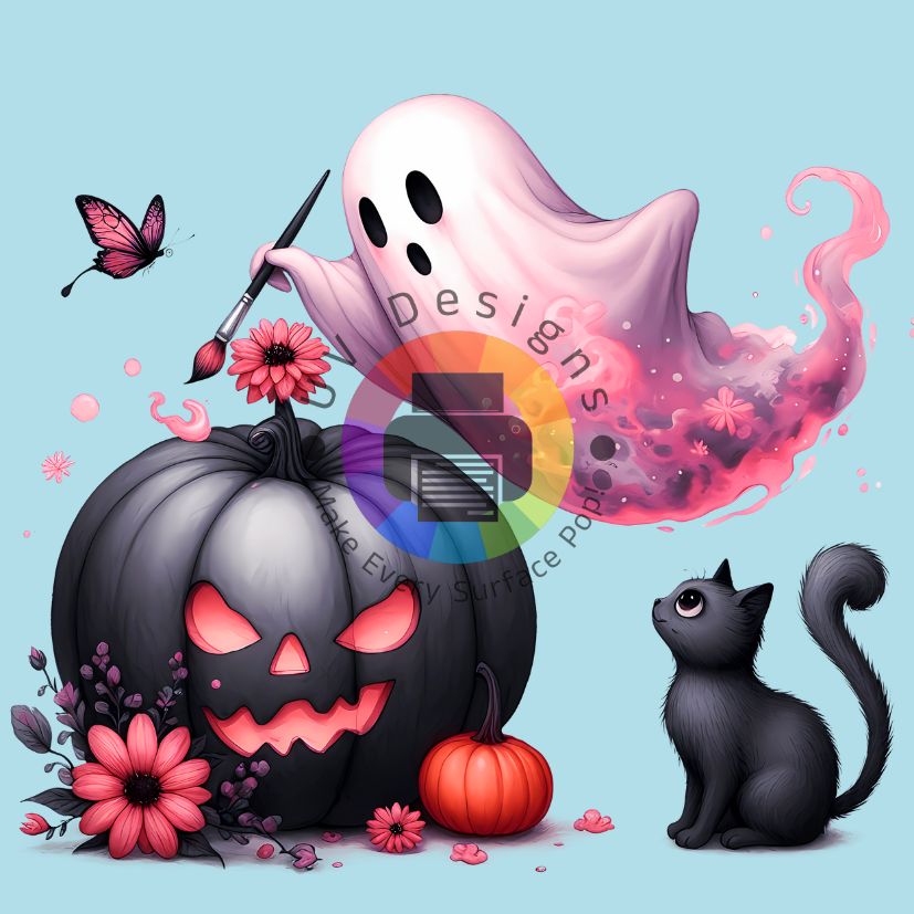 Pompoen spookje en kat