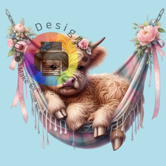 Bruin highland koetje in hangmat nr 2