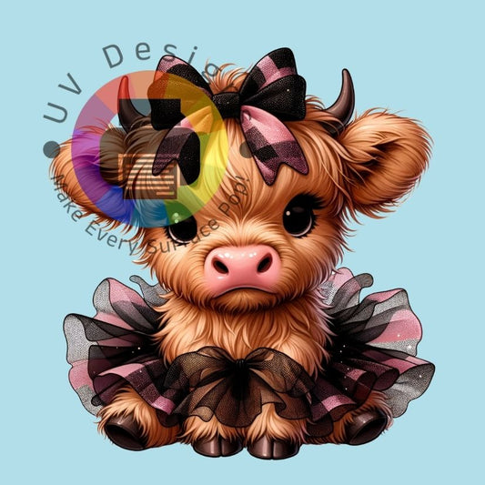 Highland koetje in zwart roze tutu